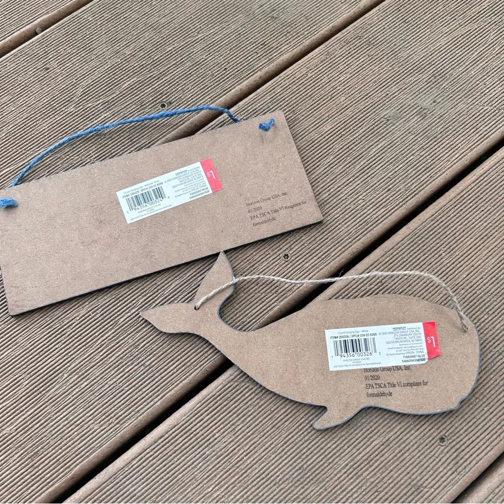 🩶5/$30 Target One Spot Whale Decor Mini Hanging Signs NEW